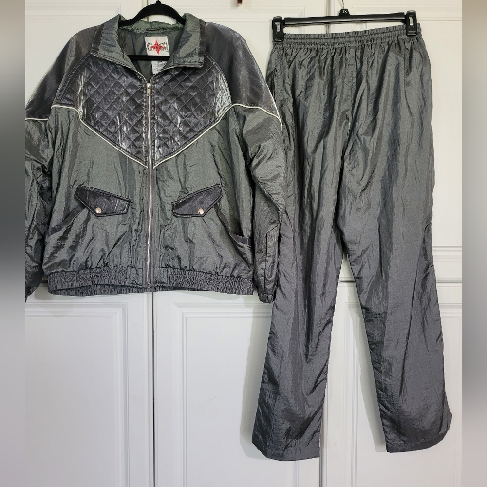 Vintage 80s 90s Active Frontier Gray Metallic Tracksuit Set - Women’s Large